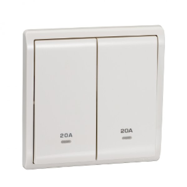 施耐德電氣 Pieno丰尚, E8232D20N_WE_C5, 20A 兩位雙極開關掣連指示燈, 白