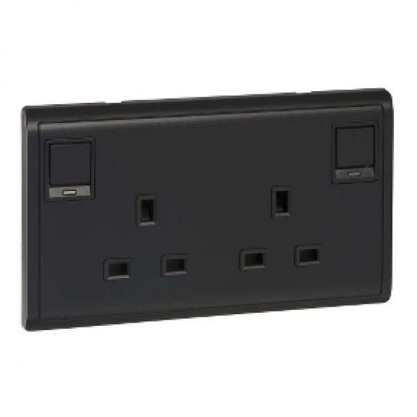 施耐德電氣 Pieno丰尚, E82T25N_MB_C5, 13A 兩位連保護門有掣插座連指示燈, 寫意黑